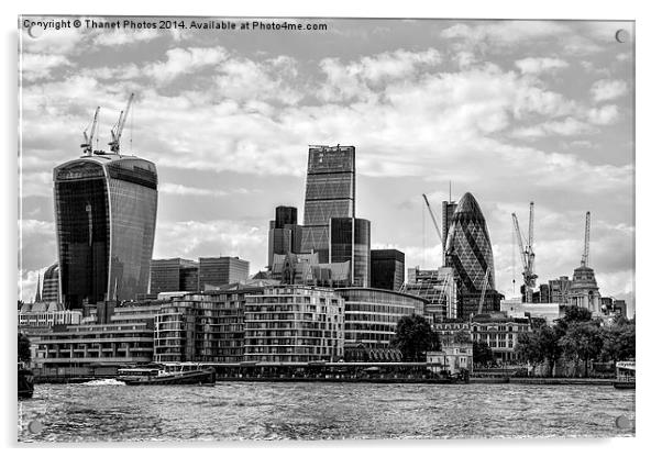  London skyline in mono Acrylic by Thanet Photos