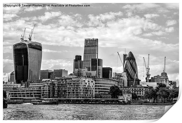  London skyline in mono Print by Thanet Photos