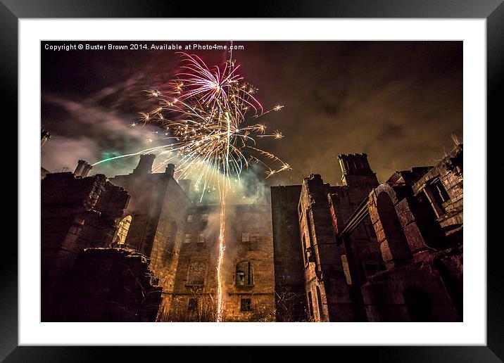  Fireworks in the ruins of Dunmore Park House. Framed Mounted Print by Buster Brown