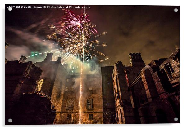  Fireworks in the ruins of Dunmore Park House. Acrylic by Buster Brown