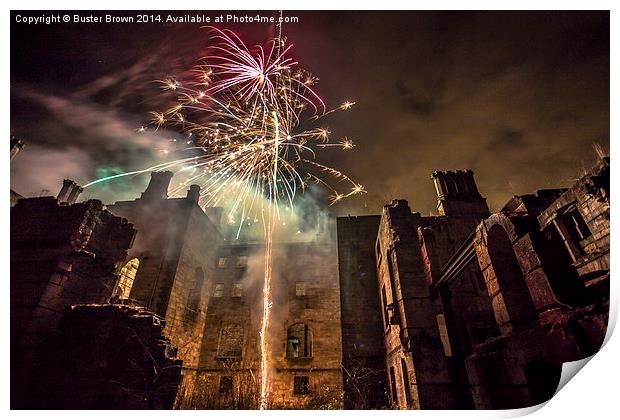  Fireworks in the ruins of Dunmore Park House. Print by Buster Brown