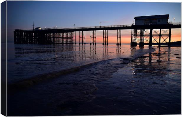 Penarth Pier at sunset  Canvas Print by Jonathan Evans