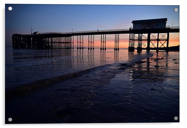 Penarth Pier at sunset  Acrylic by Jonathan Evans
