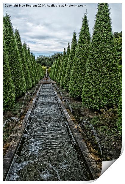 conifer lined water feature Print by Jo Beerens