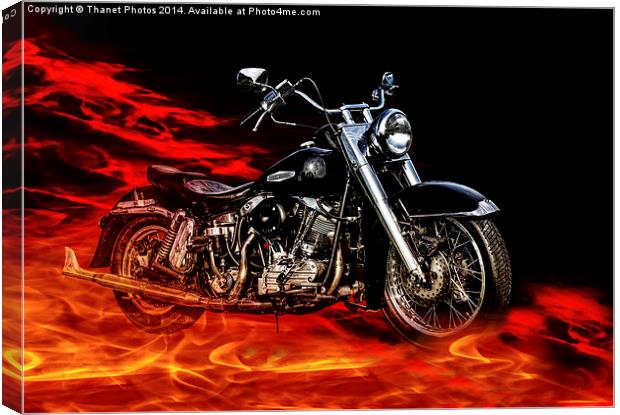  Harley Davidson in fire Canvas Print by Thanet Photos