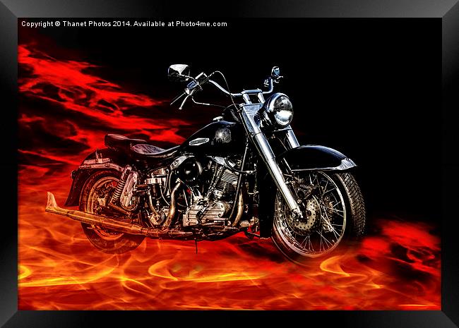  Harley Davidson in fire Framed Print by Thanet Photos