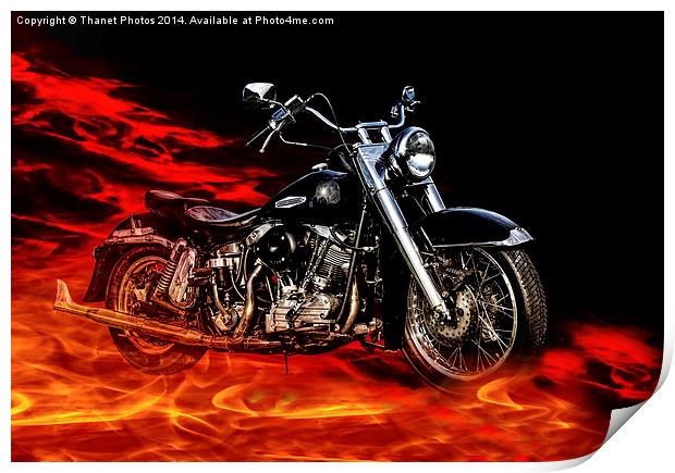  Harley Davidson in fire Print by Thanet Photos