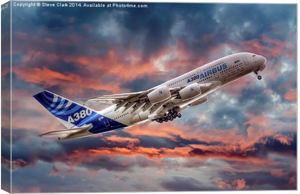  Airbus A380 - Sunset Canvas Print by Steve H Clark