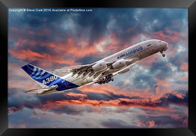  Airbus A380 - Sunset Framed Print by Steve H Clark