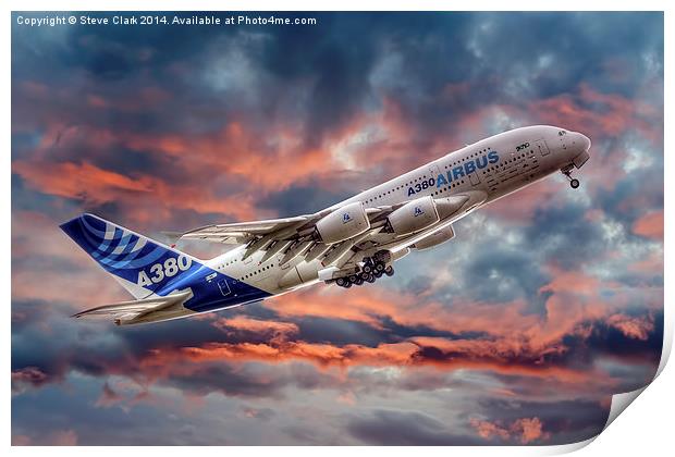  Airbus A380 - Sunset Print by Steve H Clark