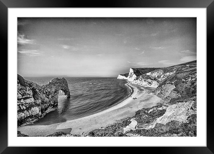 Durdle Door and Bat's Head in mono.  Framed Mounted Print by Mark Godden