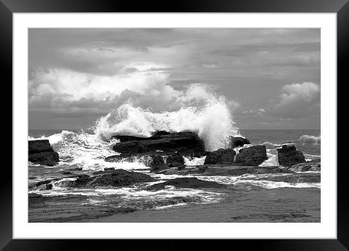  Waves on Rocks B/W Framed Mounted Print by james balzano, jr.
