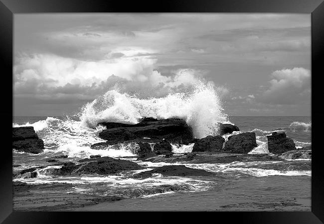  Waves on Rocks B/W Framed Print by james balzano, jr.