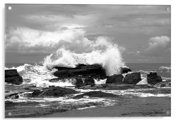  Waves on Rocks B/W Acrylic by james balzano, jr.