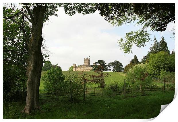 The famous Downton Abbey on top of the hill Print by James Tully