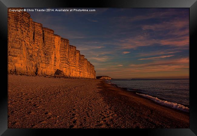 East Cliff Sunset Dorset  Framed Print by Chris Thaxter