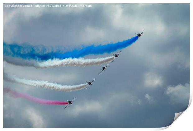  The red arrows aerobatic display team flying thro Print by James Tully