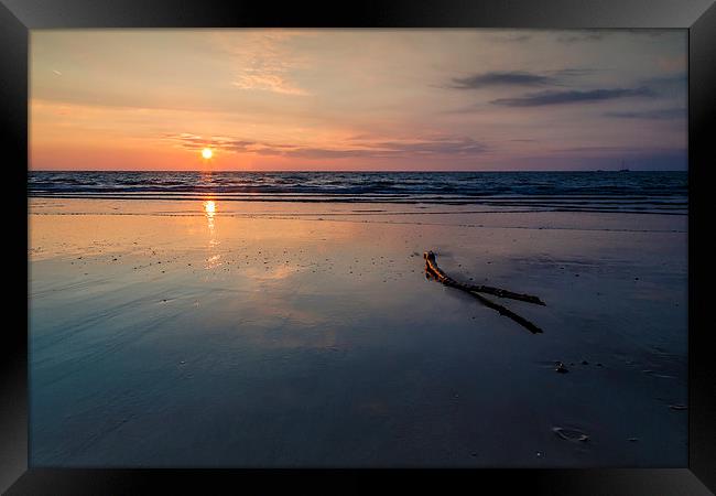  Saundersfoot Sunrise with Driftwood Framed Print by Simon West