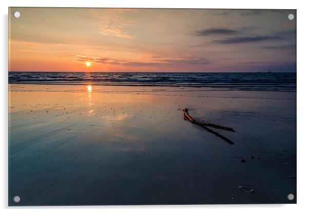  Saundersfoot Sunrise with Driftwood Acrylic by Simon West