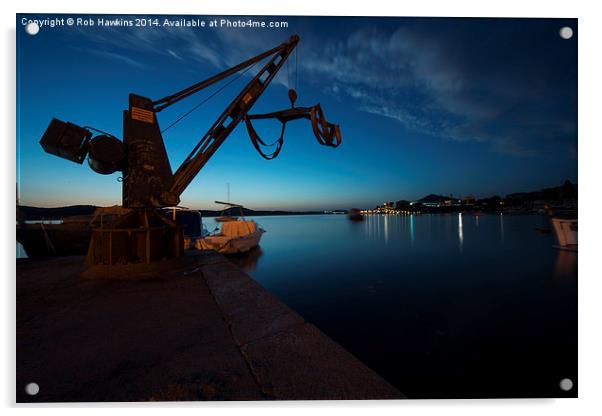  Sibinek boat crane at dusk  Acrylic by Rob Hawkins