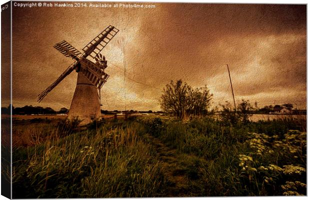  Thurne Wind Pump in oil  Canvas Print by Rob Hawkins