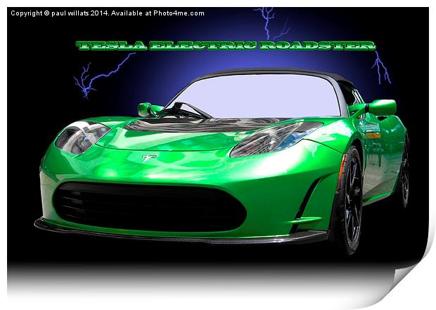  TESLA ELECTRIC ROADSTER Print by paul willats