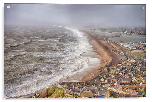  Stormy Chesil Beach. Acrylic by Mark Godden
