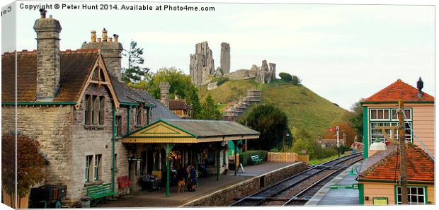  Corfe Castle and Railway Station Canvas Print by Peter F Hunt