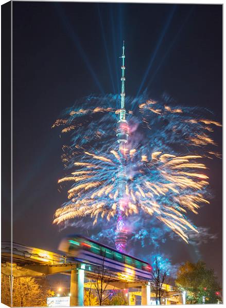  Ostankino tower fireworks Canvas Print by Sergey Golotvin