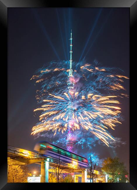  Ostankino tower fireworks Framed Print by Sergey Golotvin