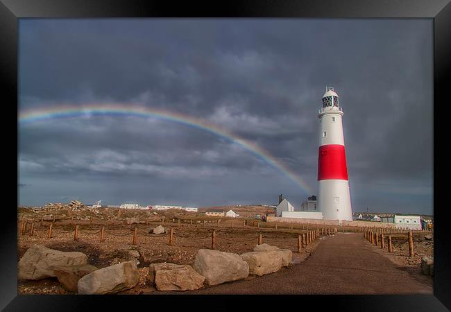  Lighthouse Rainbow Framed Print by Mark Godden