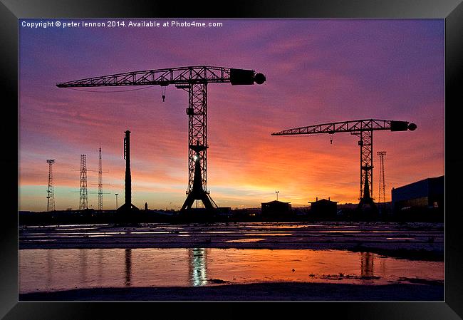  Belfast Docks Sunrise Framed Print by Peter Lennon