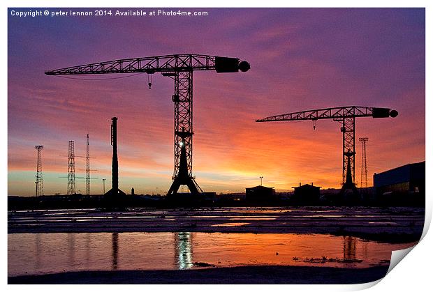  Belfast Docks Sunrise Print by Peter Lennon