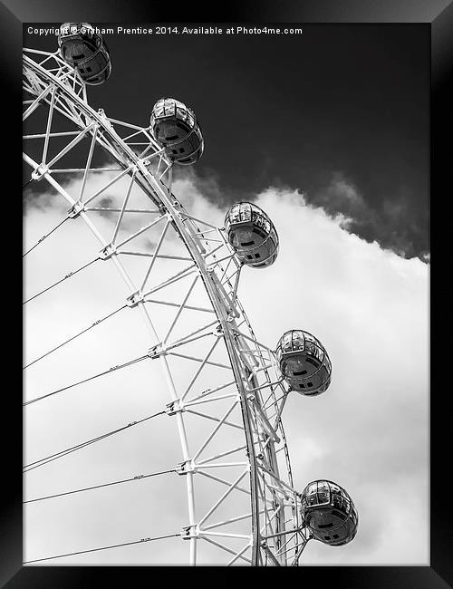 London Eye Pods in Monochrome Framed Print by Graham Prentice