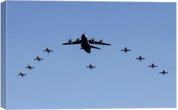 A400M with Red Arrows  Canvas Print by J Biggadike
