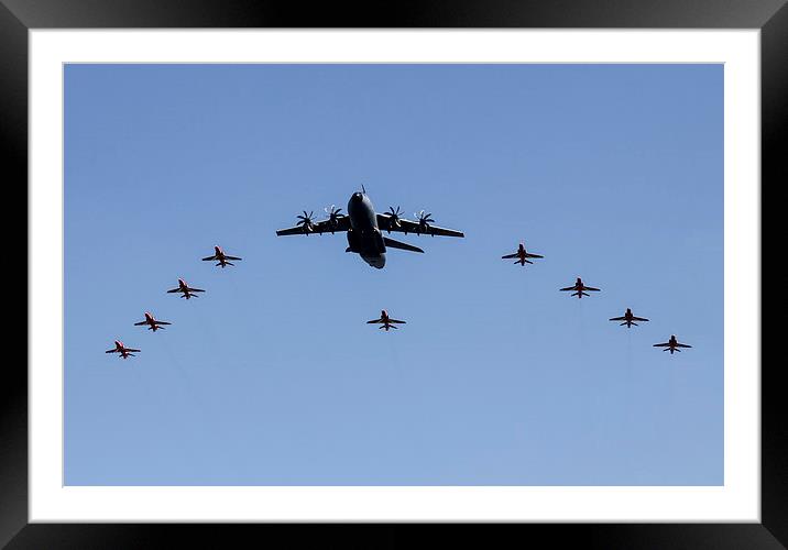 A400M with Red Arrows  Framed Mounted Print by J Biggadike