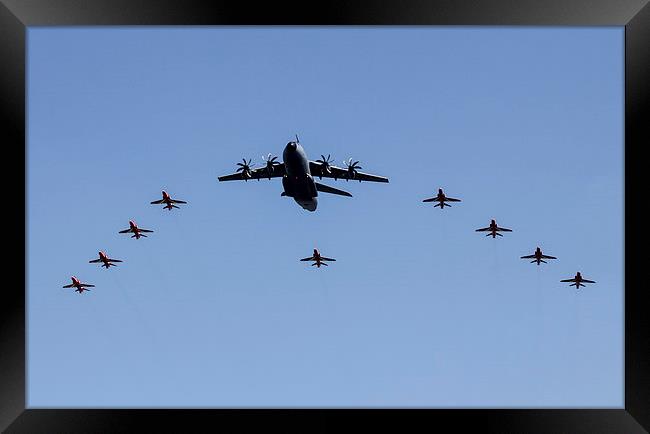 A400M with Red Arrows  Framed Print by J Biggadike