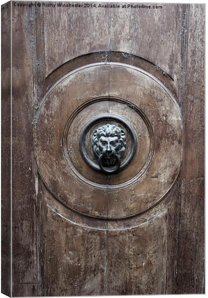  Lion Door Knocker in Limone Canvas Print by Richy Winchester
