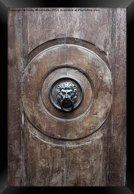  Lion Door Knocker in Limone Framed Print by Richy Winchester