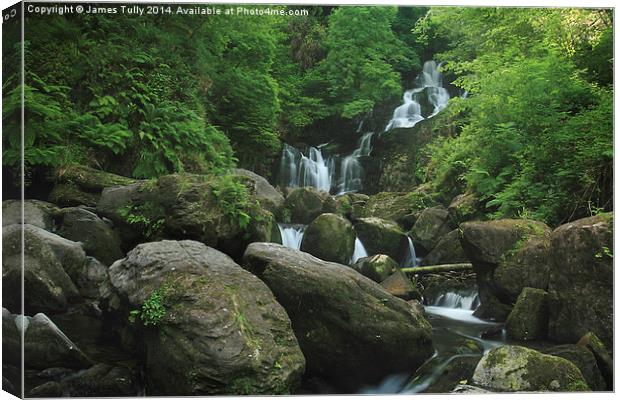  The many falls at Torc waterfall in Ireland Canvas Print by James Tully