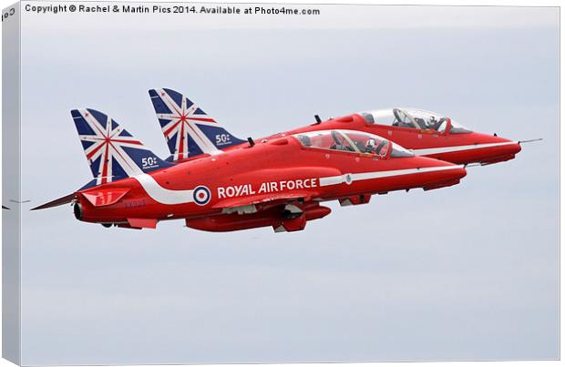  Red Arrows pair takeoff Canvas Print by Rachel & Martin Pics