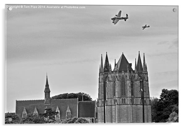  Lancaster & Hurricane team up over Lancing Chapel Acrylic by Tom Pipe