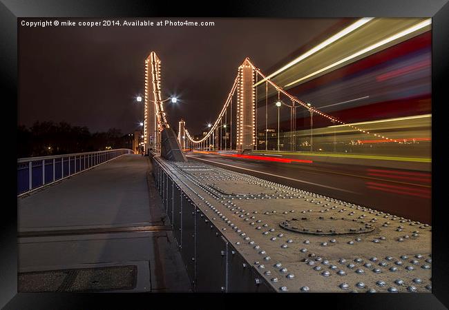  streaking over Chelsea bridge Framed Print by mike cooper