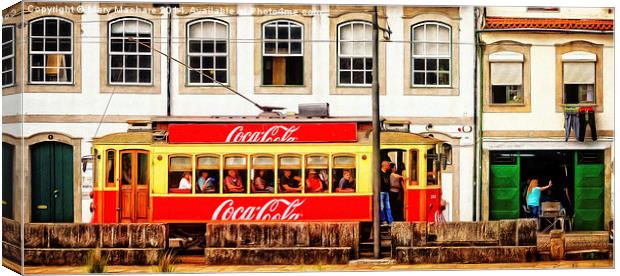 Street Scene With Red Tram - Porto Canvas Print by Mary Machare