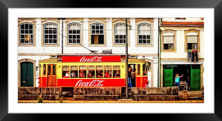 Street Scene With Red Tram - Porto Framed Mounted Print by Mary Machare