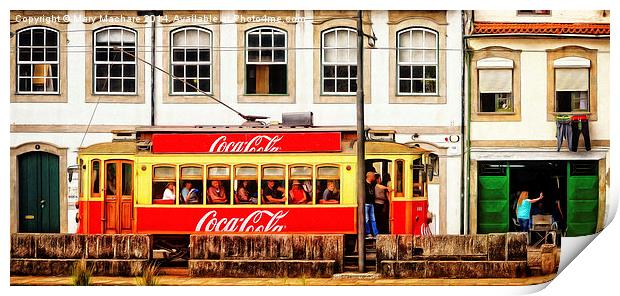 Street Scene With Red Tram - Porto Print by Mary Machare
