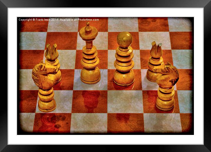  Grunged pieces from an early 1900s chess set,  Framed Mounted Print by Frank Irwin