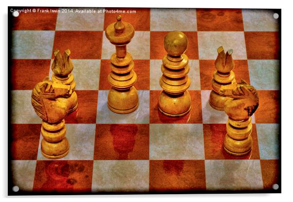  Grunged pieces from an early 1900s chess set,  Acrylic by Frank Irwin