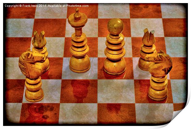 Grunged pieces from an early 1900s chess set,  Print by Frank Irwin