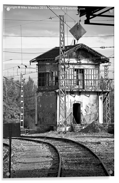 The Signal Box - Black & White  Acrylic by Mike Marsden